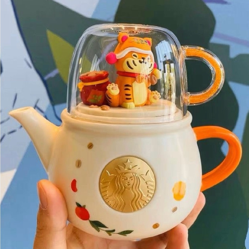 Starbucks Teapot Cup & Pot Combination Set Teapot Mug Coffee Cup Combo Lucky Cat
